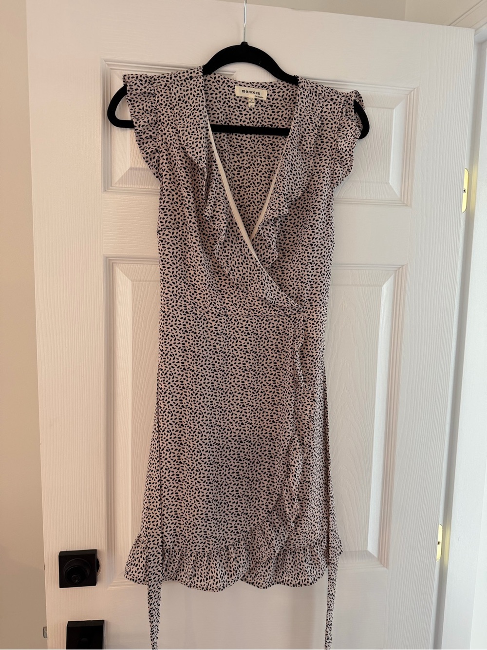 Monteau Black and White Dotted Wrap Midi Dress
